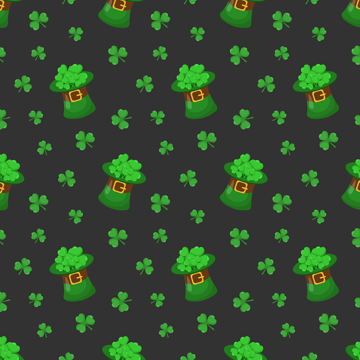 St Patrick Digital Paper Bundle of Green Leprechaun Hats and Shamrocks seamless PBR texture preview