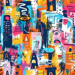 seamless Seamless Vibrant Urban Graffiti 3D PBR Texture with Abstract Shapes and Bright Colors texture 8k free download PBR