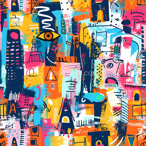 Seamless Vibrant Urban Graffiti 3D PBR Texture with Abstract Shapes and Bright Colors