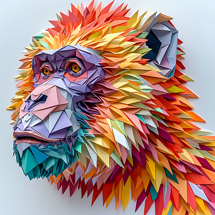 Animal of Origami-Style Baboon Fur with Vibrant Multicolor Layers seamless PBR texture preview