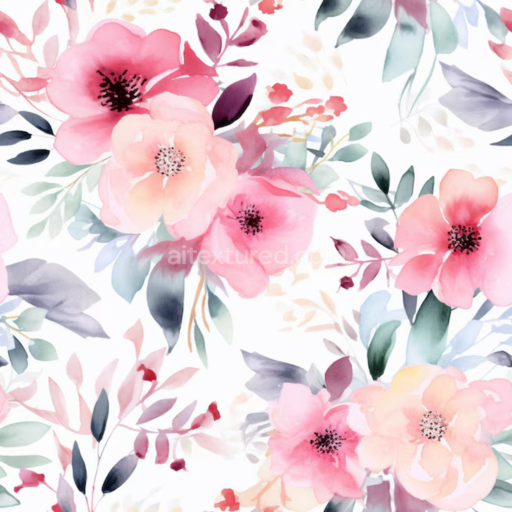 Seamless 3D PBR Texture of Pink Flower Watercolor Floral Pattern
