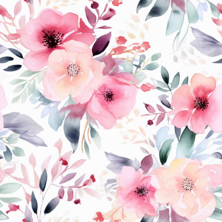 Pink Flower Watercolor Floral Pattern seamless PBR texture preview