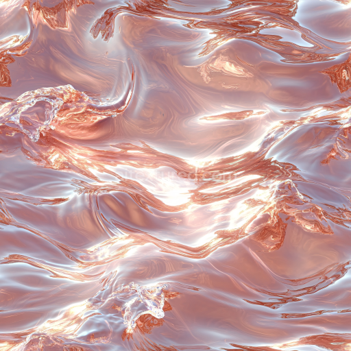 Seamless 3D PBR Liquid Metal Water Texture with Reflective Copper Tones and Smooth Fluid Waves
