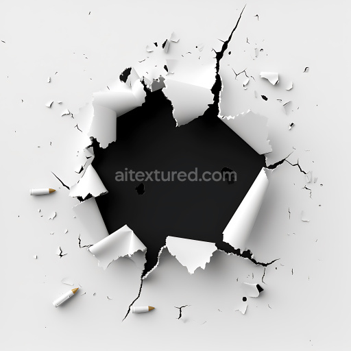 Seamless 3D Cracked and Hole PBR Texture of Torn White Paper with Bullets