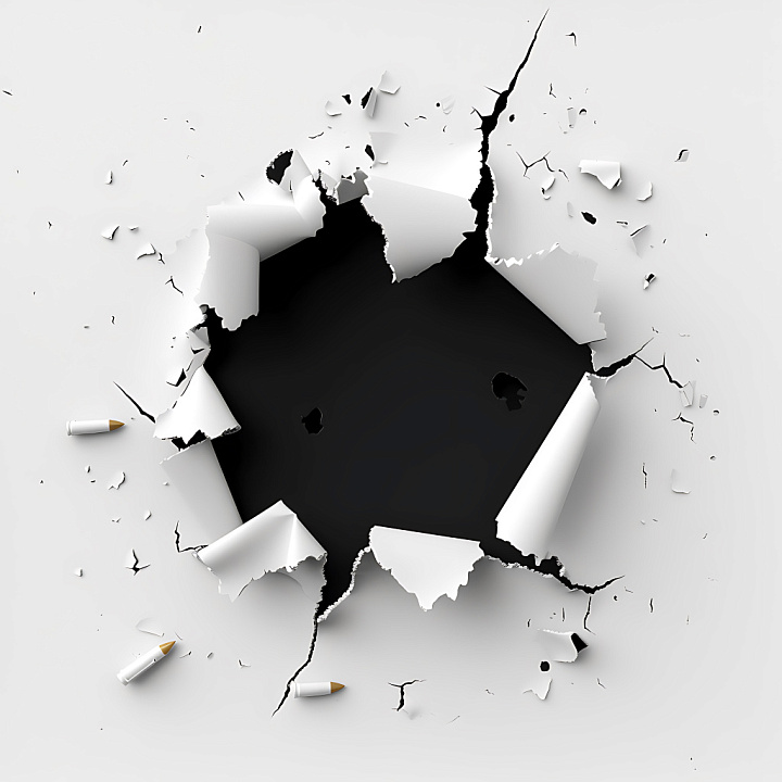 Cracked and Hole of Torn White Paper with Bullets seamless PBR texture preview