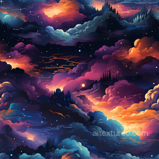 Space PBR Texture Featuring Vibrant Nebula Clouds and Starry Cosmic Sky seamless Star, space, planets PBR texture