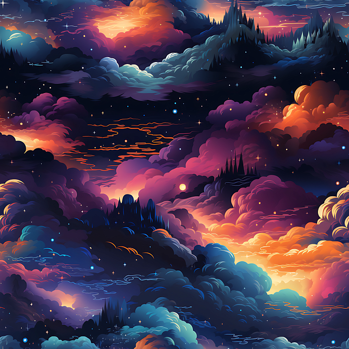 Space Featuring Vibrant Nebula Clouds and Starry Cosmic Sky seamless PBR texture preview