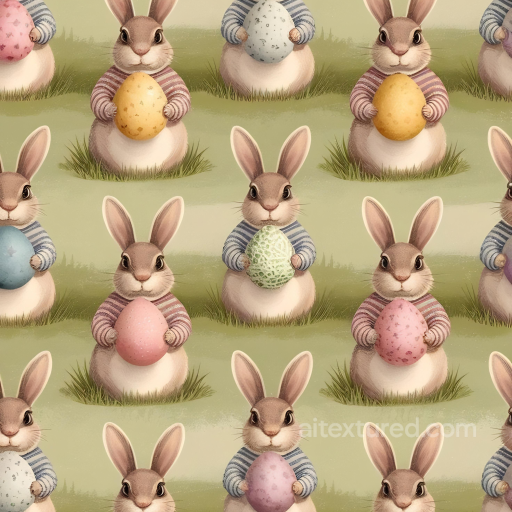 Featuring Cute Easter Bunnies Holding Colored Eggs seamless All Easter Digital paper PBR texture