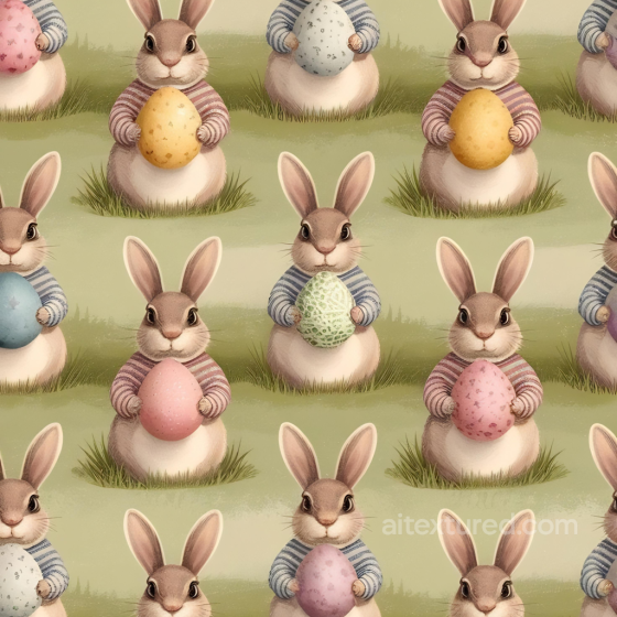 Featuring Cute Easter Bunnies Holding Colored Eggs All Easter Digital paper texture preview
