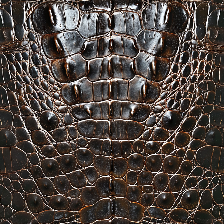 Dark Brown Crocodile Leather with Glossy Finish seamless PBR texture preview