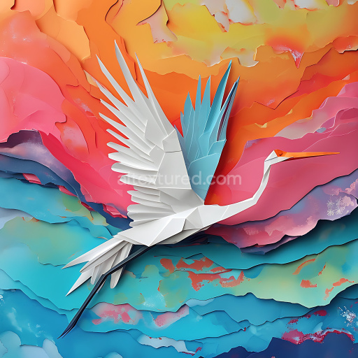 Seamless 3D PBR Origami Crane Inspired Paper Texture in Bright Gradient Colors