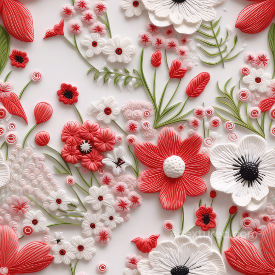 Red and White Embroidered Floral Fabric Seamless Texture Embroidered floral texture preview