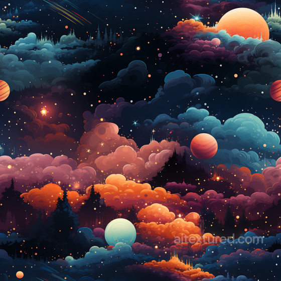 Space PBR Texture Featuring Vivid Cosmic Nebula Clouds and Planets Star, space, planets texture preview