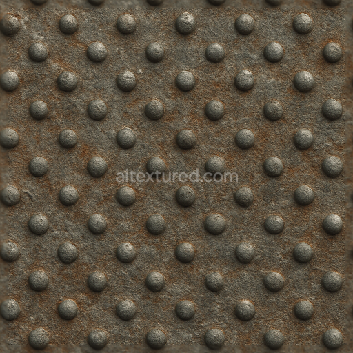 Seamless 3d texture pbr 8k tactile plate with embossed dots on oxidized steel surface