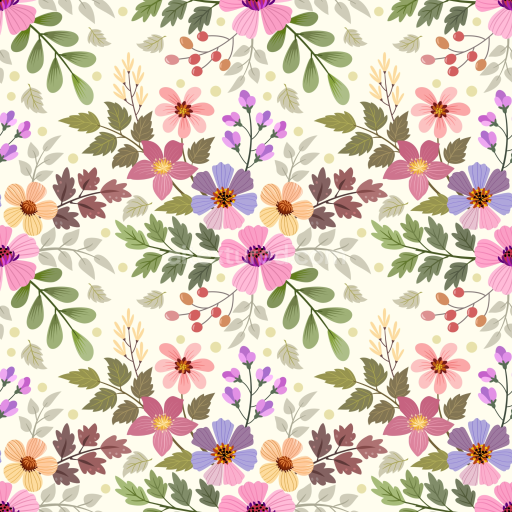 Seamless 3D PBR Floral Fabric Texture with Multicolor Flowers and Green Leaves