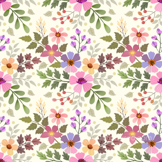 Floral Fabric Texture with Multicolor Flowers and Green Leaves Floral texture preview