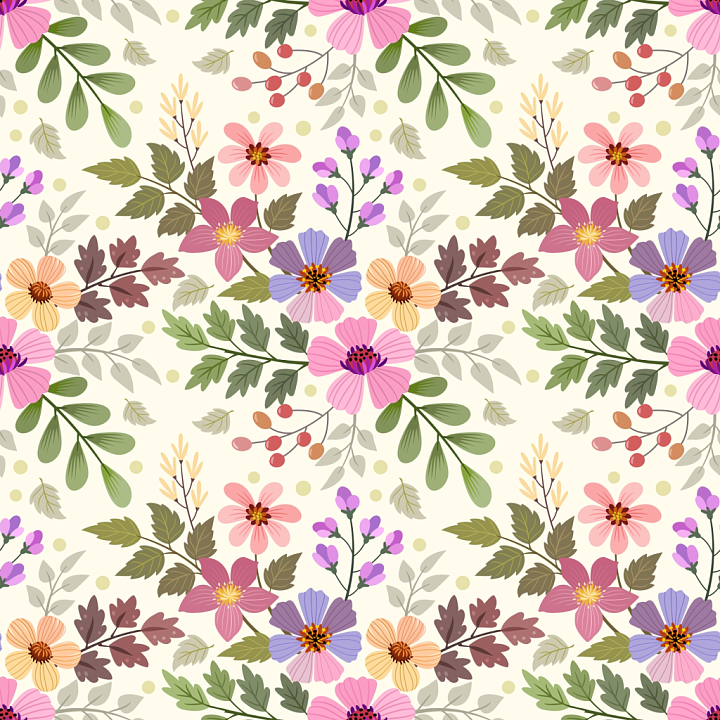 Floral Fabric with Multicolor Flowers and Green Leaves seamless PBR texture preview