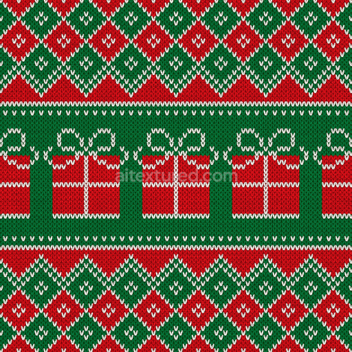 Seamless 3D PBR Christmas Knit Fabric Texture with Bows and Diamonds