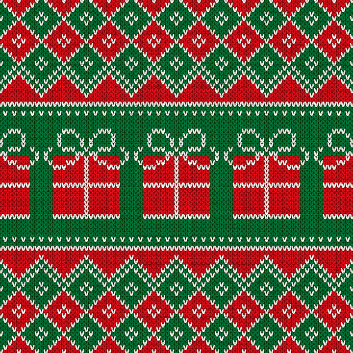 Christmas Knit Fabric with Bows and Diamonds seamless PBR texture preview