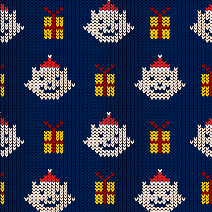 Knitted Christmas Pattern with Santa and Gifts seamless PBR texture preview
