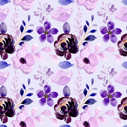 Seamless 3D PBR Texture of Purple Watercolor Flower Pattern Fabric