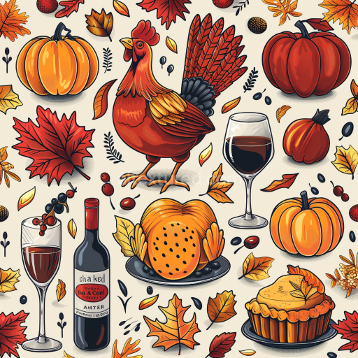 Seamless 3D PBR Texture Featuring Colorful Thanksgiving Icons and Autumn Leaves