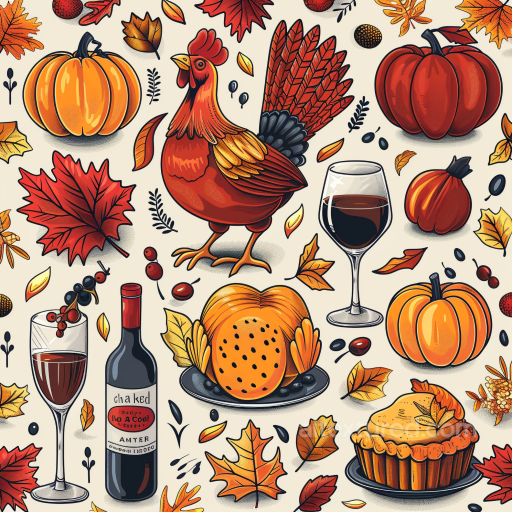 Featuring Colorful Thanksgiving Icons and Autumn Leaves seamless Thanksgiving PBR texture