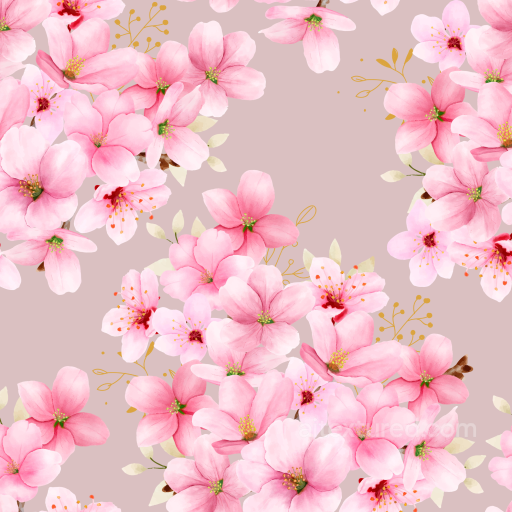 Watercolor Cherry Floral Fabric Texture with Pink Blossoms seamless Watercolor Cherry PBR texture