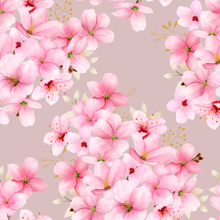 Watercolor Cherry Floral Fabric with Pink Blossoms seamless PBR texture preview
