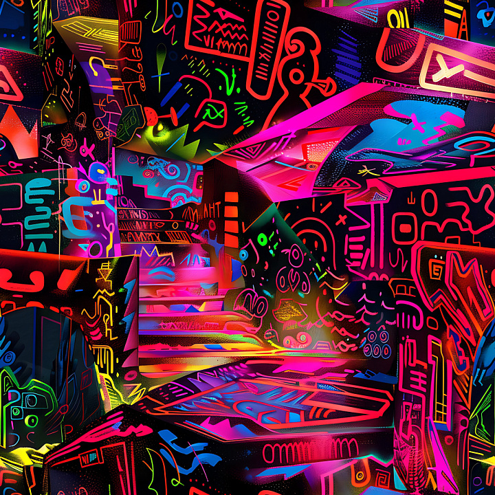 Featuring Vibrant Neon Graffiti On Urban Surfaces seamless PBR texture preview