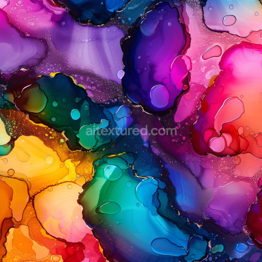 Seamless 3D Alcohol Ink PBR Texture Featuring Vibrant Multicolor Swirls and Fluid Organic Shapes