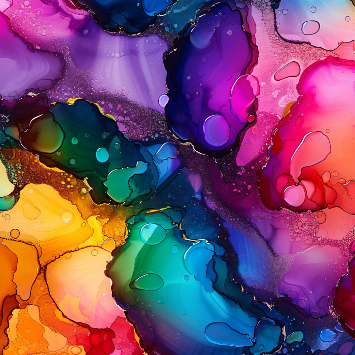 Alcohol Ink Featuring Vibrant Multicolor Swirls and Fluid Organic Shapes seamless PBR texture preview
