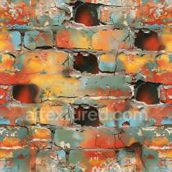 seamless Seamless 3D Cracked & Holes PBR Texture of Colorfully Painted Brick with Weathered Damage texture 8k free download PBR