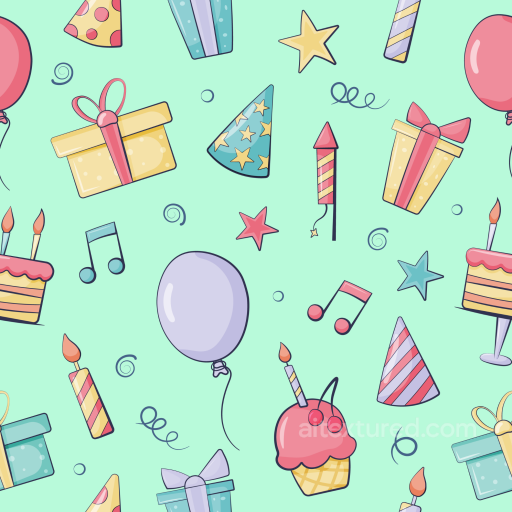Birthday Pattern Texture with Colorful Gifts and Party Icons seamless Birthday PBR texture