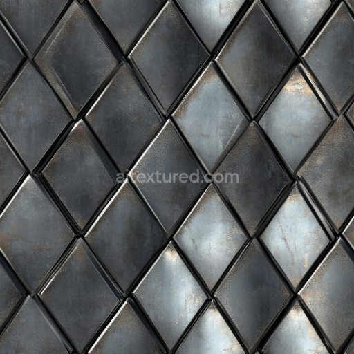 Seamless 3D Rusty Steel Diamond Plate PBR Texture with Textured Panels