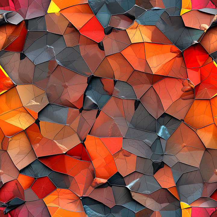 Cracked Glossy Tiles With Vibrant Red-Orange Shades seamless PBR texture preview