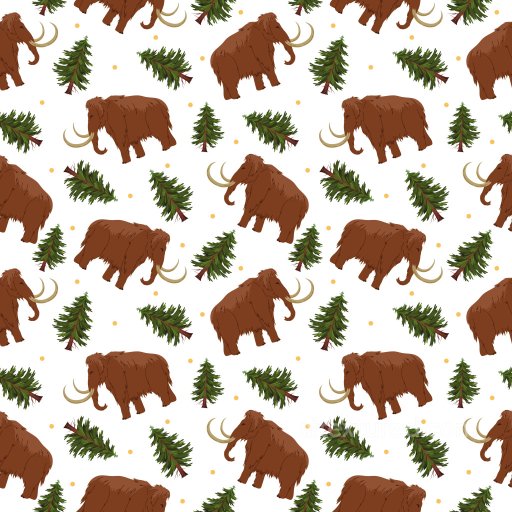 Pattern PBR Texture Featuring Mammoths and Pine Trees in Hand-Drawn Style seamless Pattern Bundle PBR texture