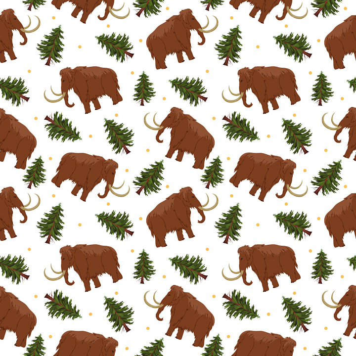 Pattern Featuring Mammoths and Pine Trees in Hand-Drawn Style Wood seamless PBR texture preview