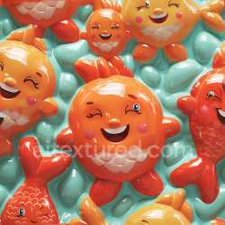seamless Seamless 3D Inflated PBR Texture Featuring Glossy Cartoon Fish in Orange and Teal texture 8k free download PBR