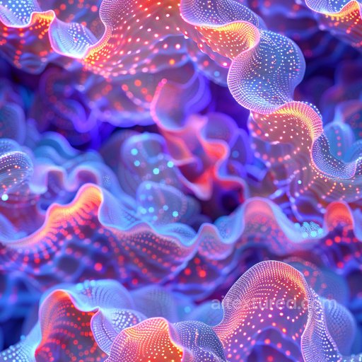 Seamless 3D PBR Texture of Glossy Glowing Abstract Fabric with Neon Dots texture preview