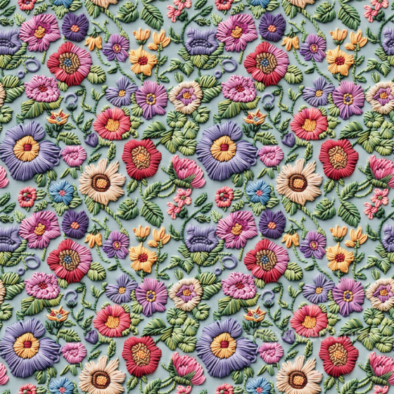 Embroidered Floral Fabric Texture with Colorful Flowers Embroidered floral texture preview