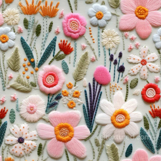 Colorful Embroidered Floral Fabric Seamless Texture with Detailed Stitching Embroidered floral texture preview