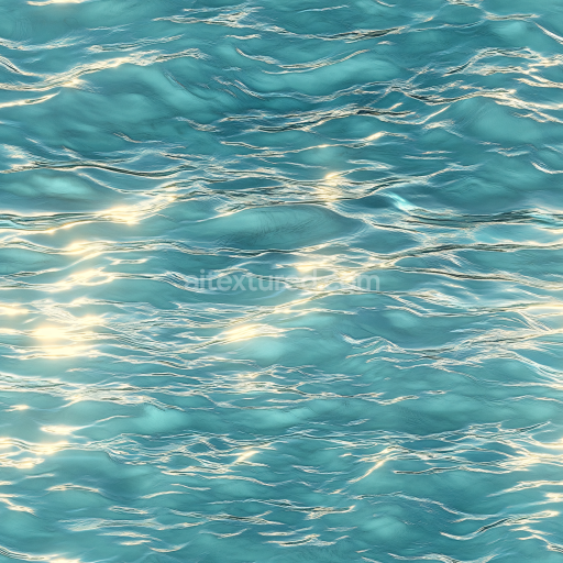 Seamless 3D Water PBR Texture Featuring Turquoise Gentle Surface Waves and Reflective Highlights