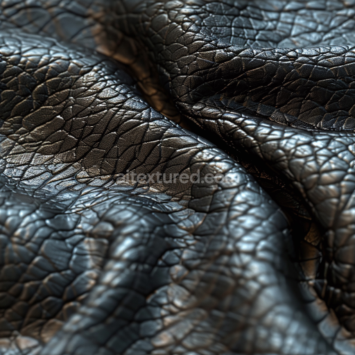 Seamless 3D PBR Texture of Cracked Black Leather with Deep Wrinkles and Glossy Finish