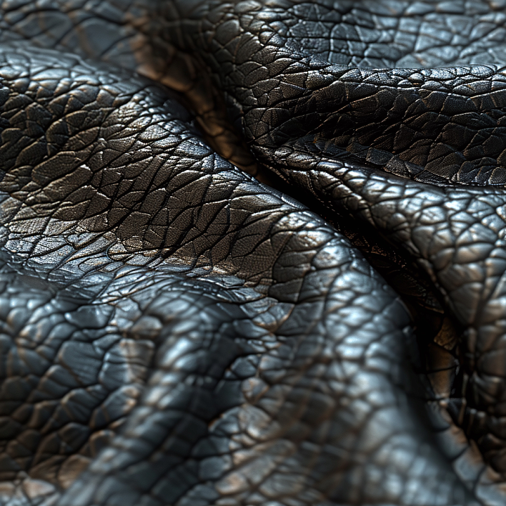 Cracked Black Leather with Deep Wrinkles and Glossy Finish seamless PBR texture preview