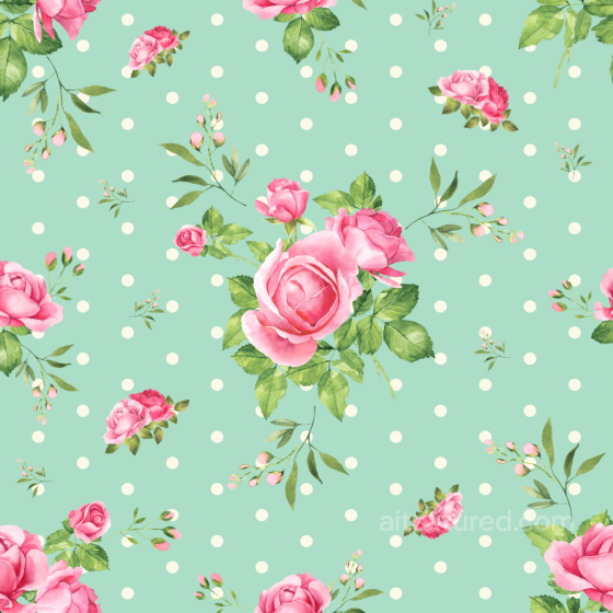 Wild Flower Texture of Watercolor Pink Roses with Green Leaves on Polka Dot Background Wild Flower texture preview