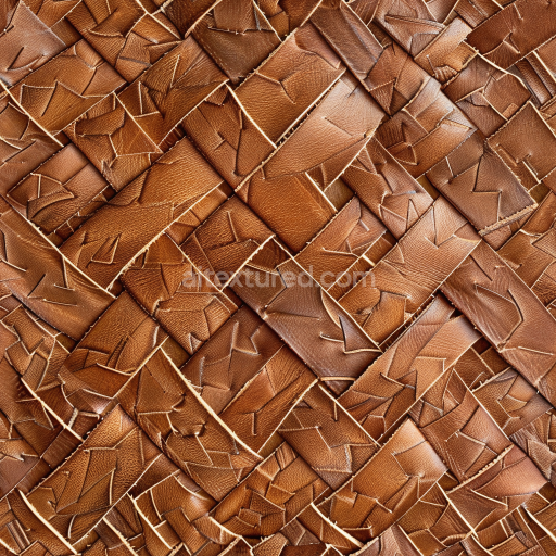 Seamless 3D PBR Woven Patchwork Brown Leather Texture with Stitched Panels