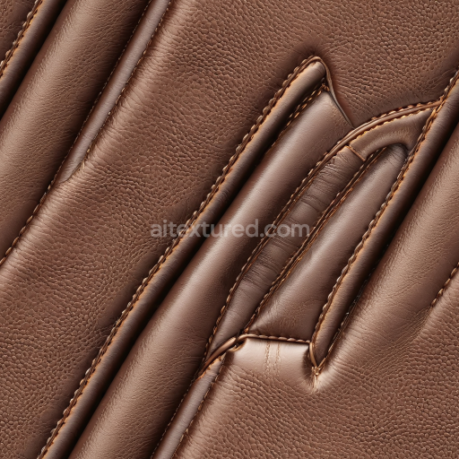 Seamless 3D PBR Texture of Smooth Brown Leather with Stitched Padded Panels