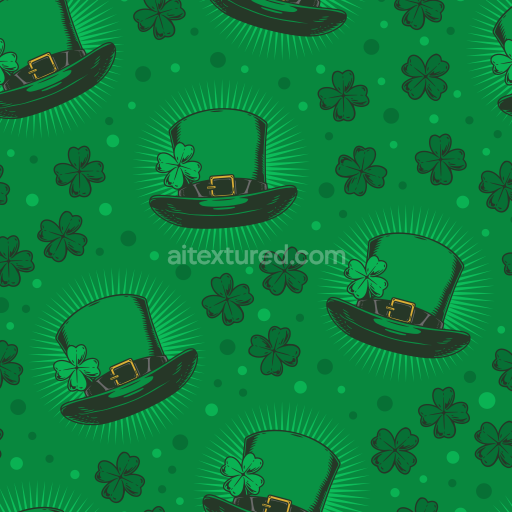 Seamless 3D PBR Texture of St Patrick Green Top Hats and Shamrocks