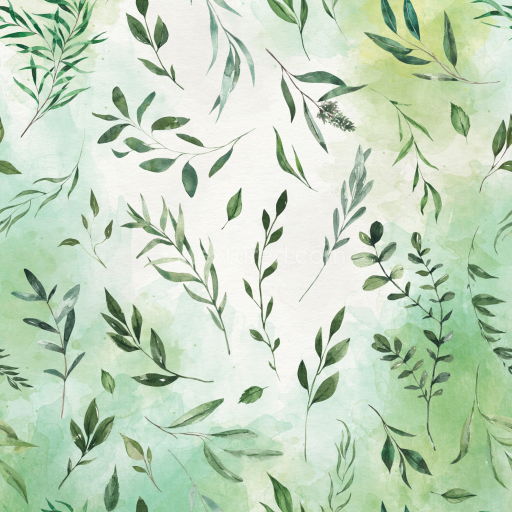 Seamless 3D PBR Watercolor Greenery Texture with Delicate Leaf Patterns